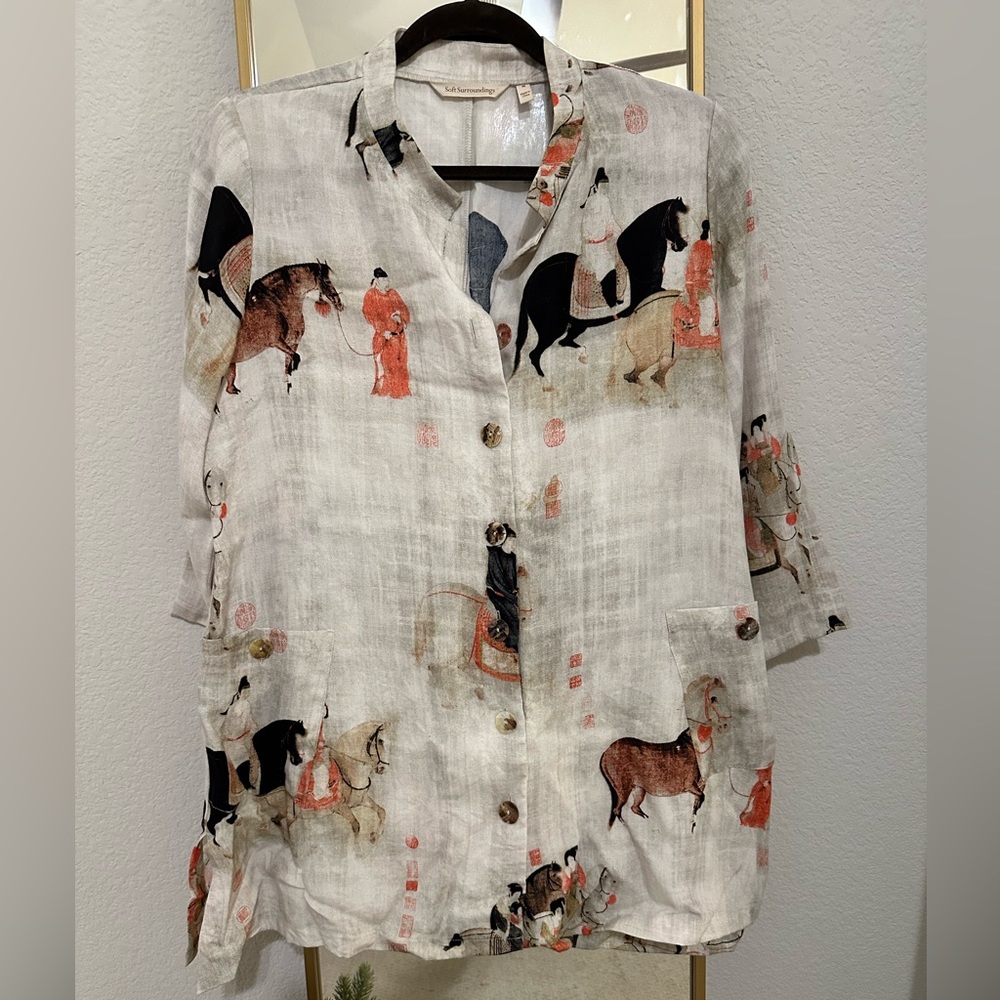 Soft Surroundings Asian Song Dynasty Button Front Tunic Shirt Top - Size Medium